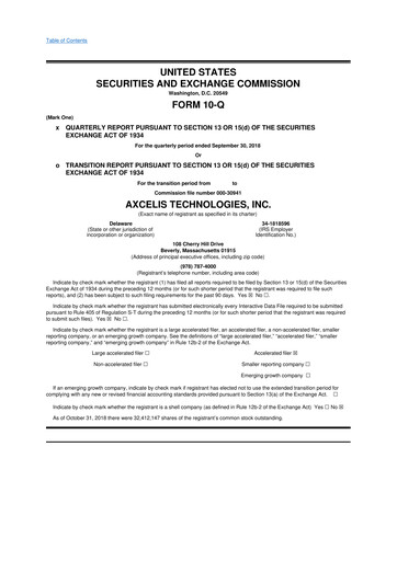 Thumbnail Axcelis Technologies
 10-Q Quarterly Report FY2018 