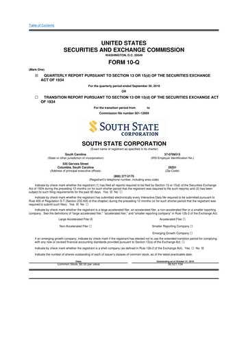 Miniature South State Corp 10-Q Rapport trimestriel 2018 