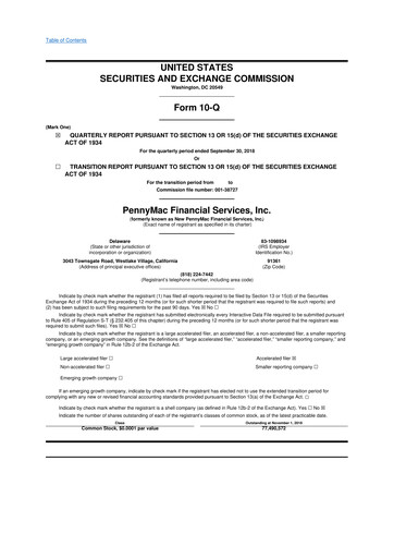 Miniature PennyMac Financial Services 10-Q Rapport trimestriel 2018 