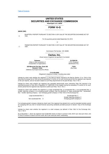 Miniature Cactus Inc 10-Q Rapport trimestriel 2018 