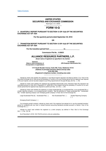 Vorschaubild Alliance Resource Partners 10-Q Quartalsbericht  