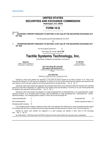 Thumbnail Tactile Medical 10-Q Quarterly Report FY2018 