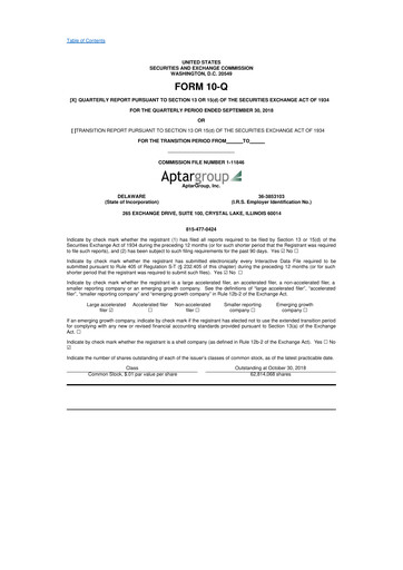 Miniature AptarGroup 10-Q Rapport trimestriel 2018 