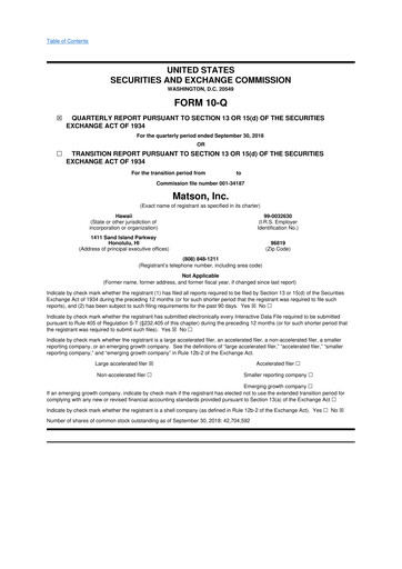 Thumbnail Matson 10-Q Quarterly Report FY2018 