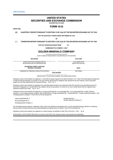 Miniature Golden Minerals
 10-Q Rapport trimestriel 2018 