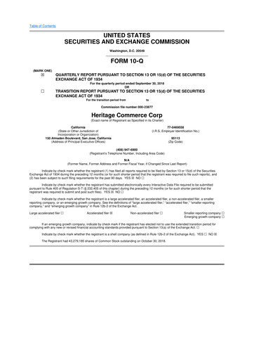 Thumbnail Heritage Commerce 10-Q Quarterly Report FY2018 