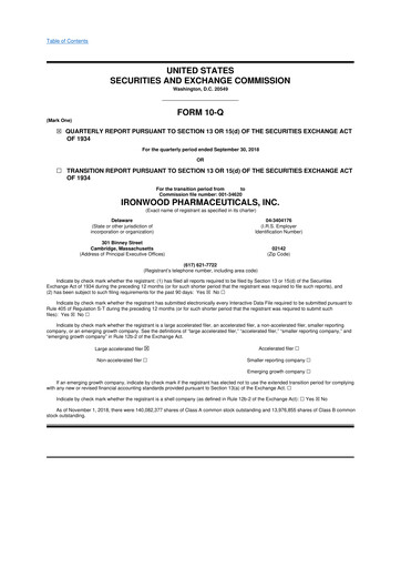 Thumbnail Ironwood Pharmaceuticals
 10-Q Quarterly Report FY2018 