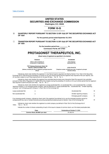 Thumbnail Protagonist Therapeutics
 10-Q Quarterly Report FY2018 