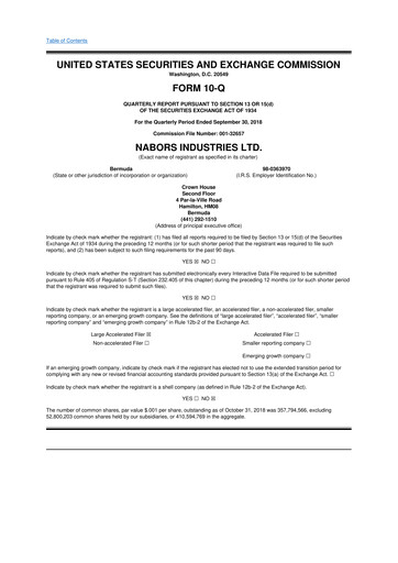 Miniature Nabors Industries
 10-Q Rapport trimestriel 2018 
