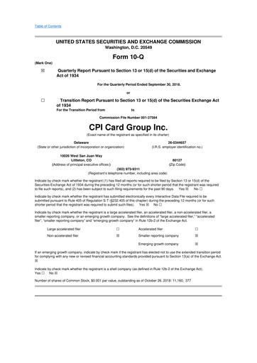 Thumbnail CPI Card Group 10-Q Quarterly Report FY2018 
