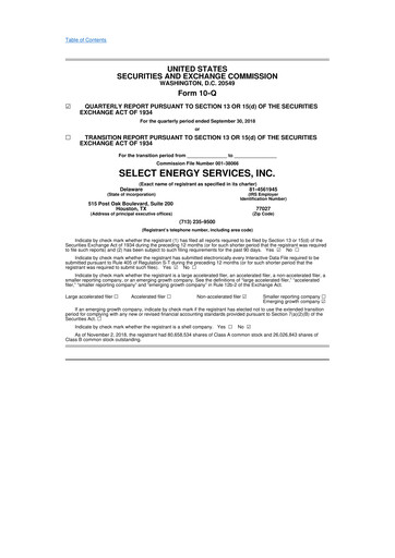 Thumbnail Select Water Solutions 10-Q Quarterly Report FY2018 