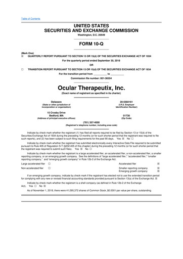 Thumbnail Ocular Therapeutix 10-Q Quarterly Report FY2018 