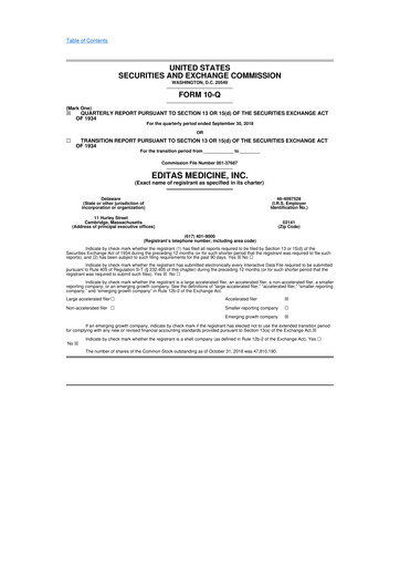 Vorschaubild Editas Medicine
 10-Q Quartalsbericht 2018 