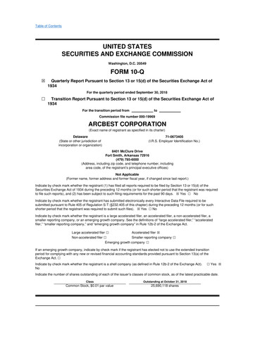 Thumbnail ArcBest 10-Q Quarterly Report FY2018 