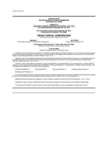 Thumbnail Ready Capital
 10-Q Quarterly Report FY2018 