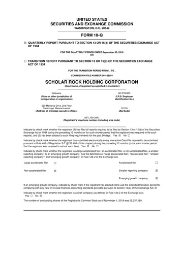 Thumbnail Scholar Rock Holding 10-Q Quarterly Report FY2018 