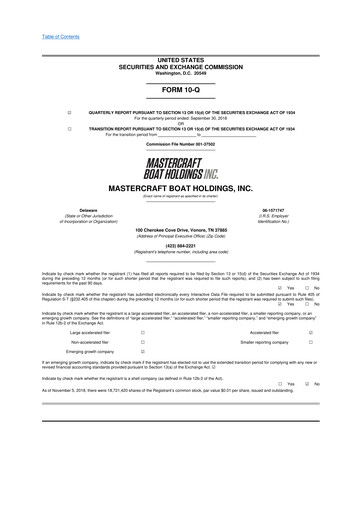 Thumbnail MasterCraft Boat 10-Q Quarterly Report FY2019 