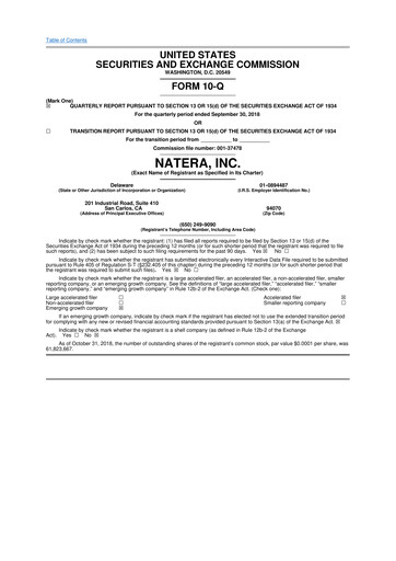 Miniature Natera 10-Q Rapport trimestriel 2018 