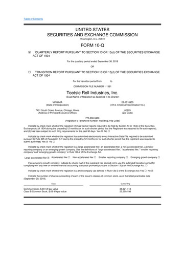 Miniature Tootsie Roll Industries
 10-Q Rapport trimestriel 2018 