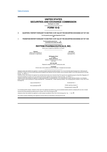 Vorschaubild Rhythm Pharmaceuticals 10-Q Quartalsbericht 2018 