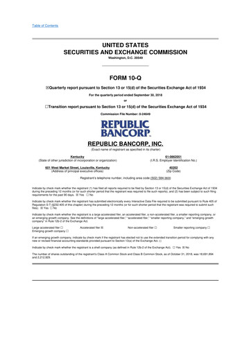 Thumbnail Republic Bank 10-Q Quarterly Report FY2018 