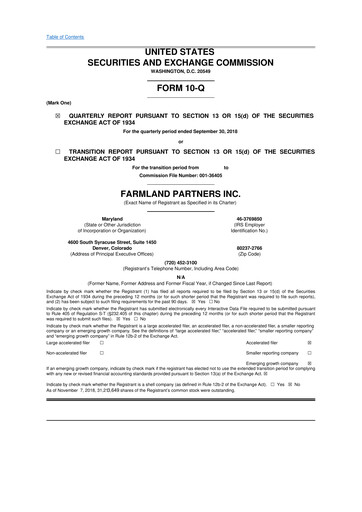 Thumbnail Farmland Partners
 10-Q Quarterly Report FY2018 