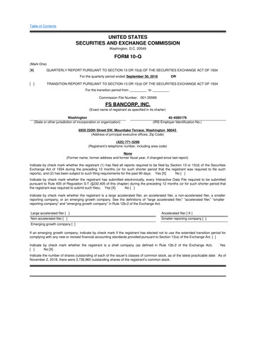Thumbnail FS Bancorp 10-Q Quarterly Report FY2018 