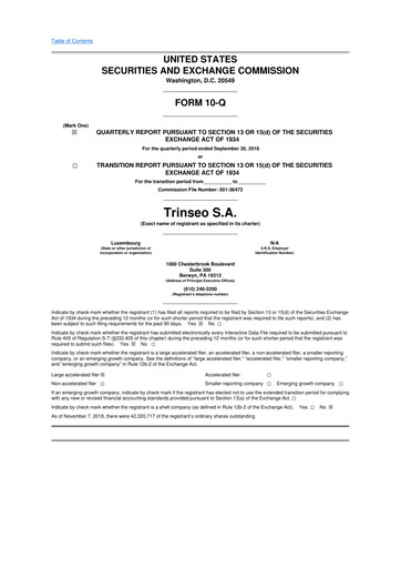 Miniature Trinseo 10-Q Rapport trimestriel 2018 