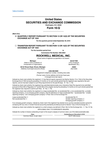 Vorschaubild Rockwell Medical
 10-Q Quartalsbericht  