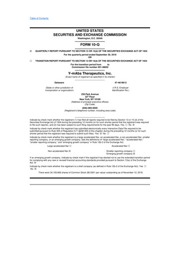 Thumbnail Y-mAbs Therapeutics
 10-Q Quarterly Report FY2018 