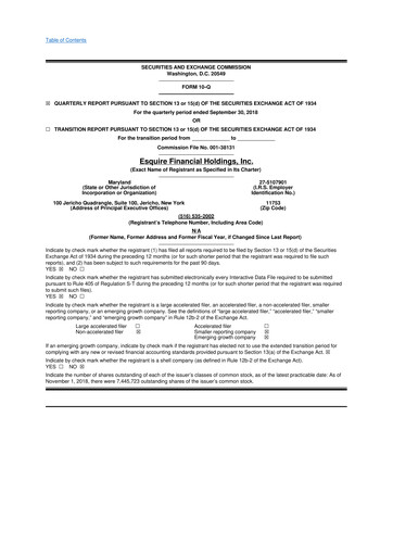 Thumbnail Esquire Financial Holdings 10-Q Quarterly Report FY2018 