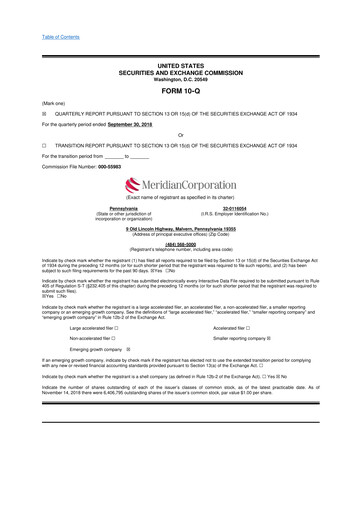 Thumbnail Meridian Corporation 10-Q Quarterly Report FY2018 
