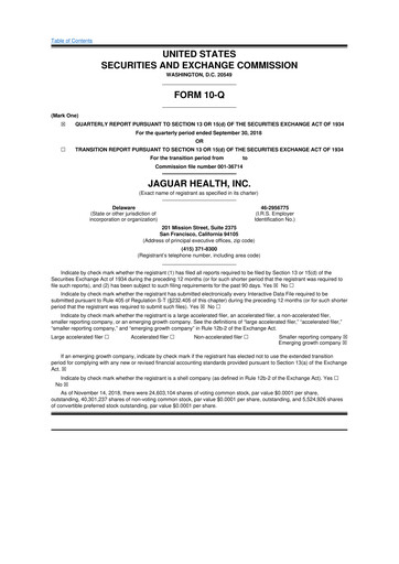 Thumbnail Jaguar Health 10-Q Quarterly Report FY2018 