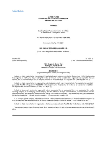 Thumbnail KLX Energy Services 10-Q Quarterly Report FY2018 