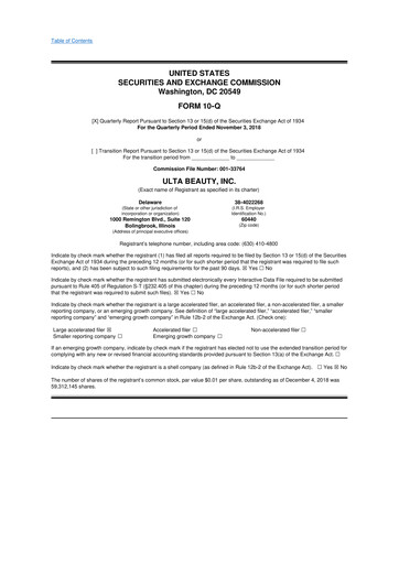 Thumbnail ULTA Beauty
 10-Q Quarterly Report FY2018 