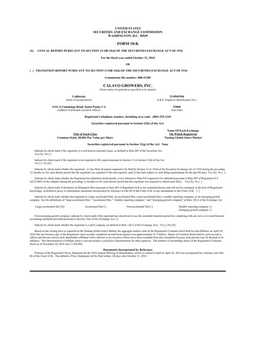 Thumbnail Calavo Growers
 10-K Annual Report 2018