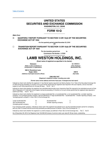 Thumbnail Lamb Weston 10-Q Quarterly Report FY2019 