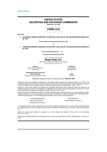 Vorschaubild Royal Gold
 10-Q Quartalsbericht 2019 
