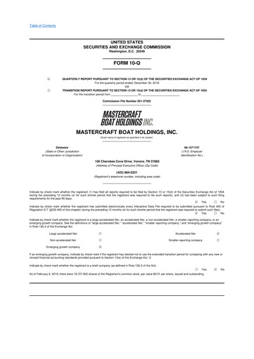Thumbnail MasterCraft Boat 10-Q Quarterly Report FY2019 