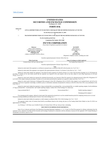 Thumbnail Incyte 10-K Annual Report 2018