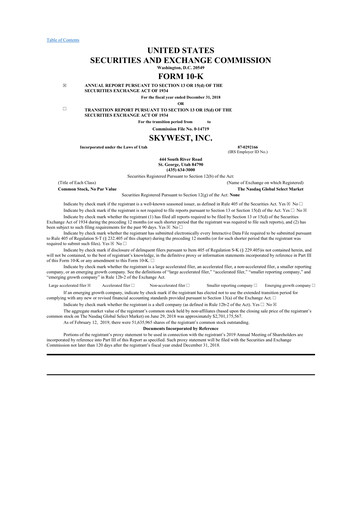 Thumbnail SkyWest 10-K Annual Report 2018