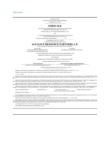 Thumbnail Alliance Resource Partners 10-K Annual Report 2018