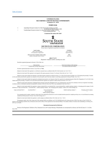 Thumbnail South State Corp 10-K Annual Report 2018