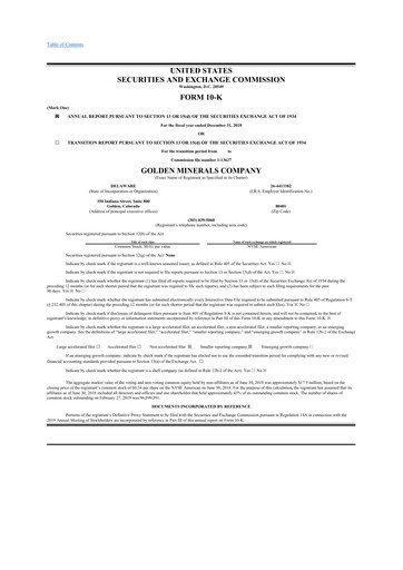 Thumbnail Golden Minerals
 10-K Annual Report 2018