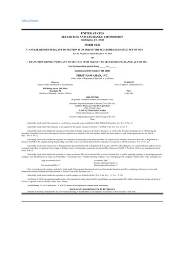 Miniature First Hawaiian Bank
 10-K Rapport annuel 2018