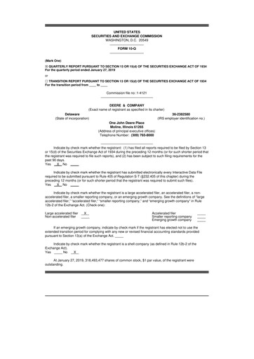 Thumbnail Deere & Company (John Deere) 10-Q Quarterly Report FY2019 