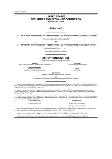 Thumbnail AeroVironment 10-Q Quarterly Report FY2019 