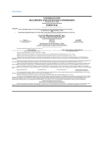 Thumbnail Corvus Pharmaceuticals
 10-K Annual Report 2018