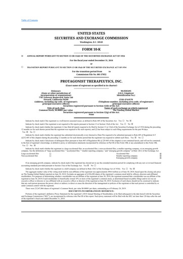 Thumbnail Protagonist Therapeutics
 10-K Annual Report 2018