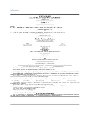 Miniature Kiniksa Pharmaceuticals
 10-K Rapport annuel 2018